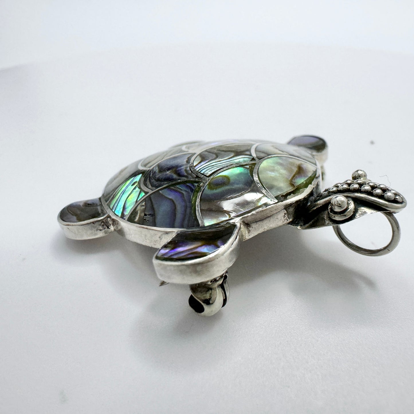 Vintage Sterling Silver Abalone Turtle Brooch Pendant.