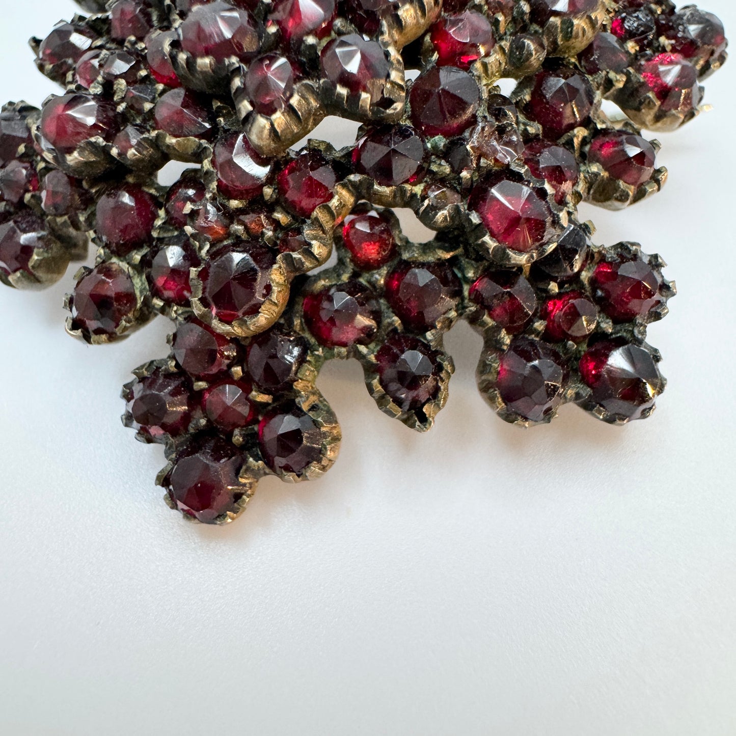 Antique Victorian Bohemian Garnet Gilt Metal Brooch