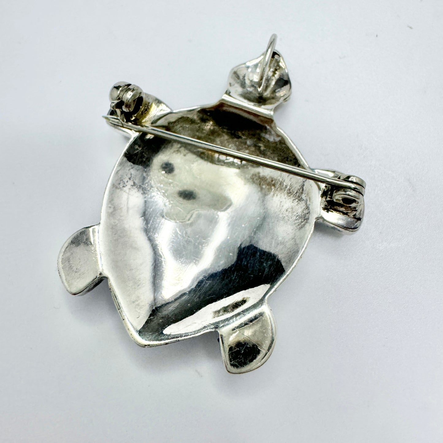 Vintage Sterling Silver Abalone Turtle Brooch Pendant.