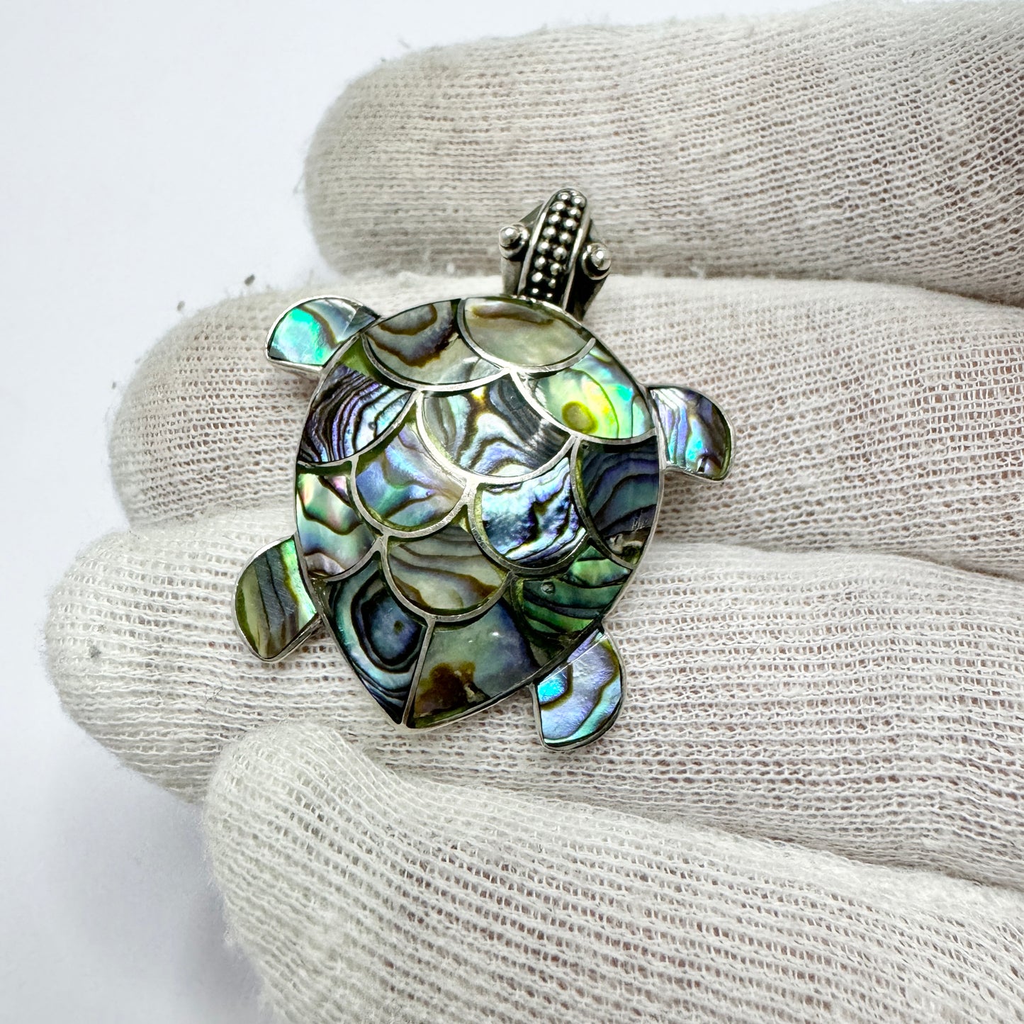 Vintage Sterling Silver Abalone Turtle Brooch Pendant.