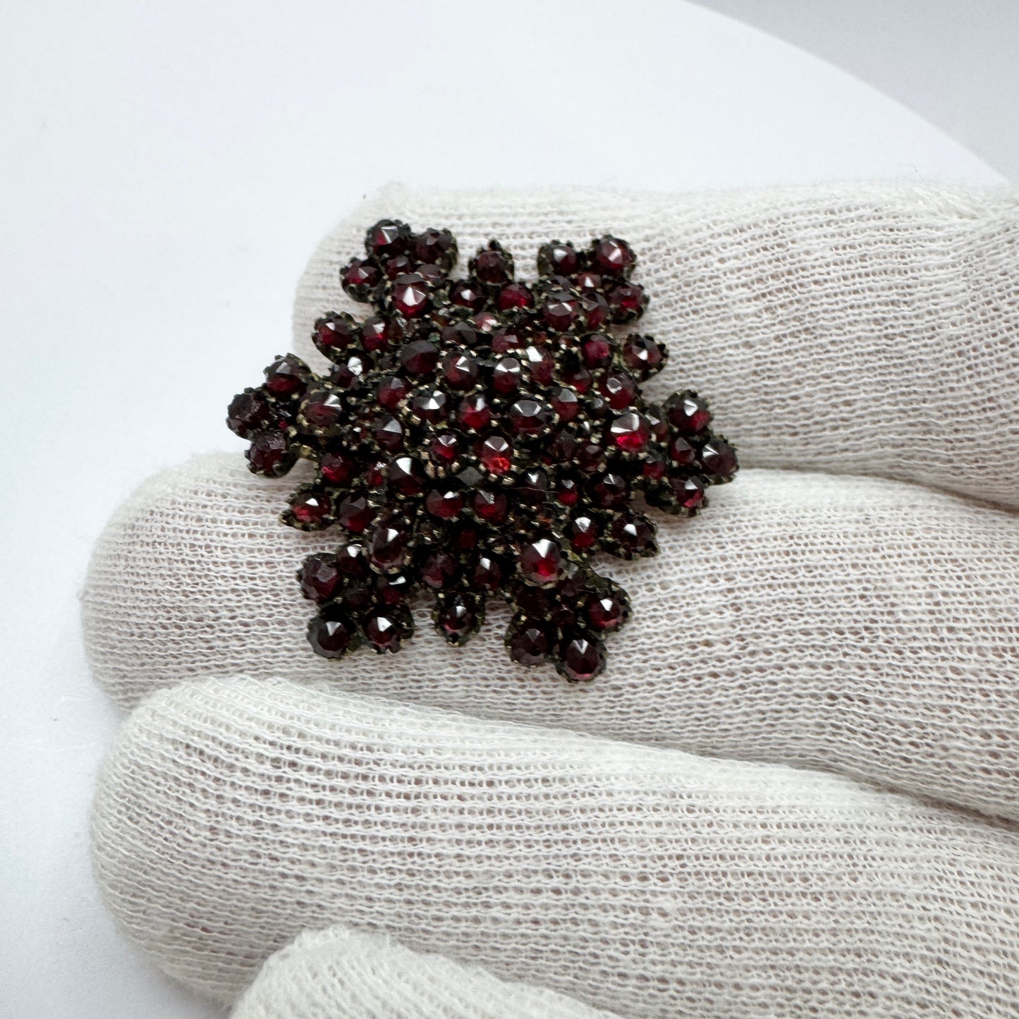 Antique Victorian Bohemian Garnet Gilt Metal Brooch