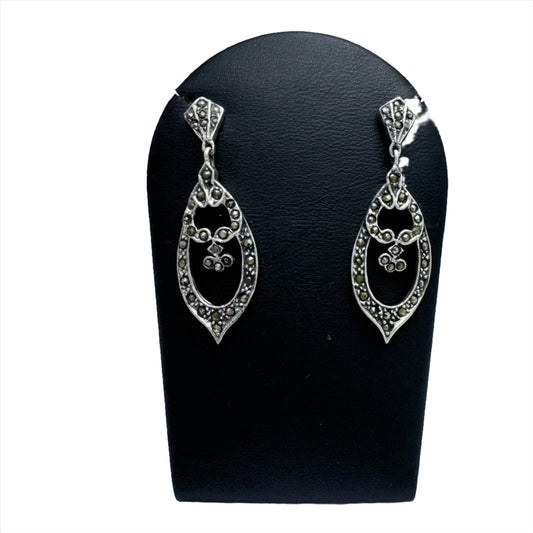 Vintage Sterling Silver Marcasite Earrings.