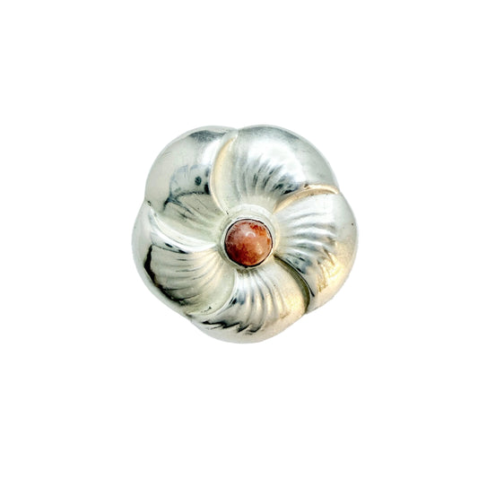 Gerson Davidsen, Denmark ca 1910s. Antique Solid Silver Amber Brooch.
