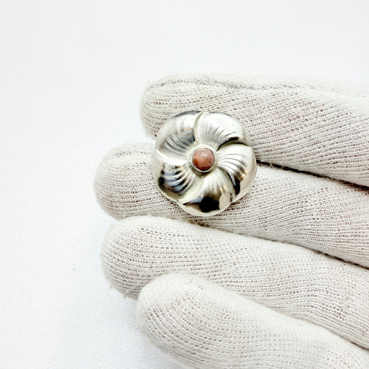 Gerson Davidsen, Denmark ca 1910s. Antique Solid Silver Amber Brooch.