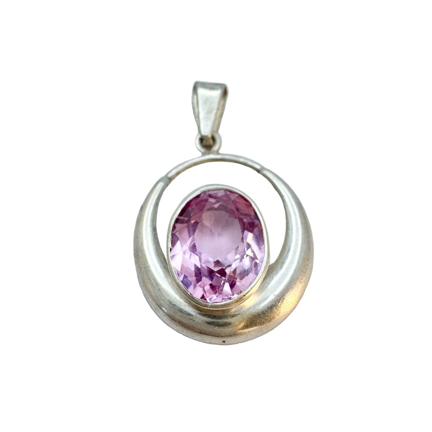 Finland 1960-70s. Solid Silver Pink Synthetic Sapphire Pendant.