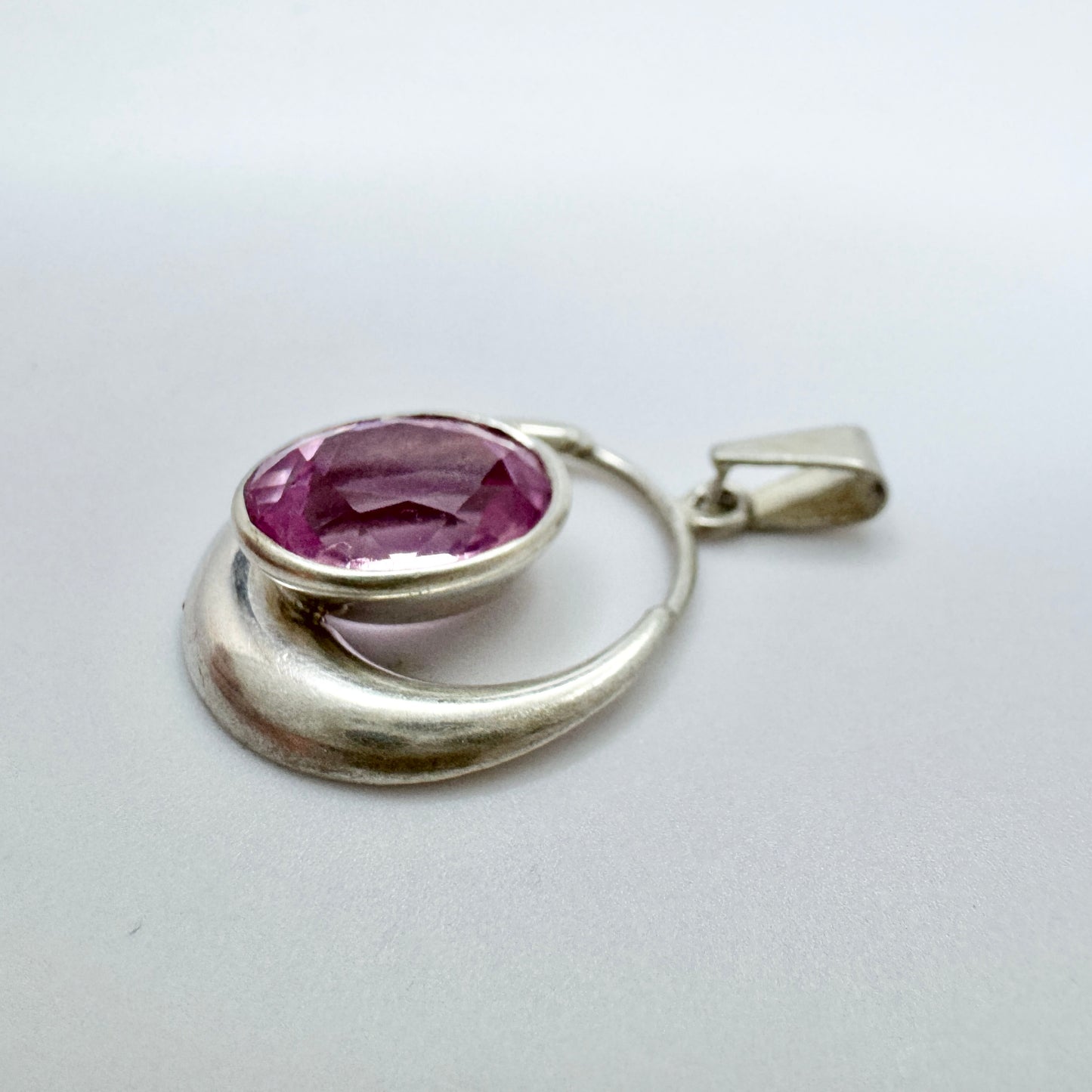 Finland 1960-70s. Solid Silver Pink Synthetic Sapphire Pendant.
