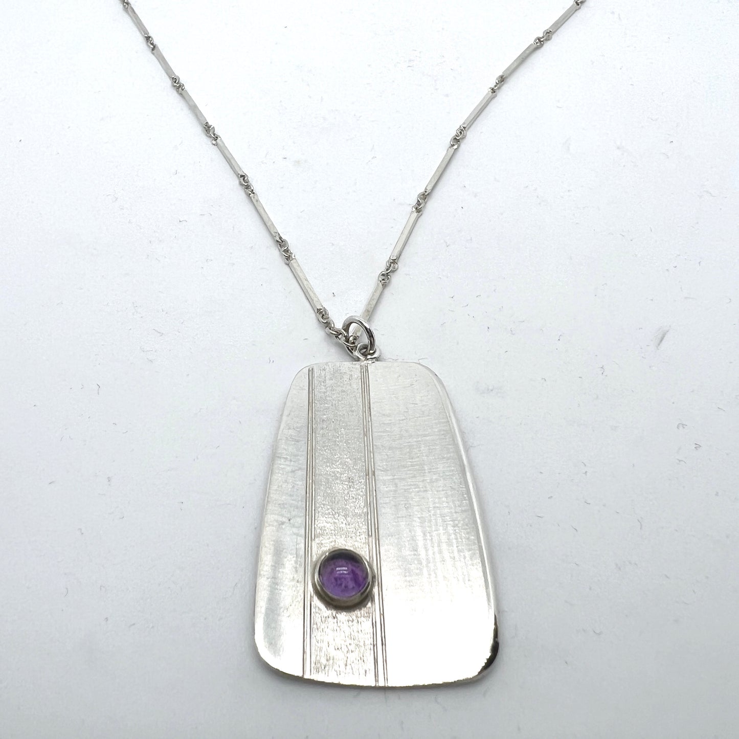 Ateljé Stigbert for Runes Konsthantverk, Sweden 1961. Vintage Sterling Silver Amethyst Pendant Necklace.