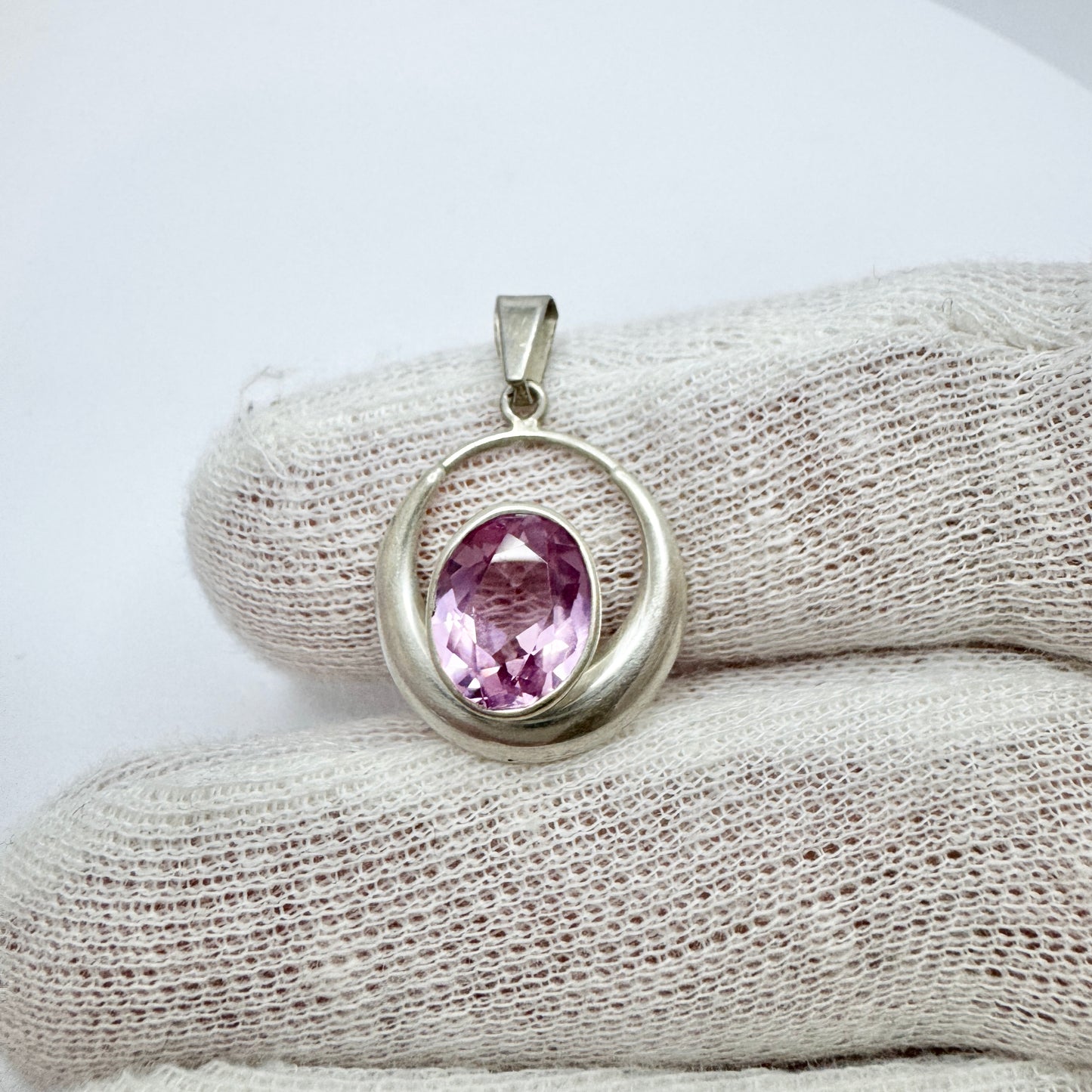 Finland 1960-70s. Solid Silver Pink Synthetic Sapphire Pendant.