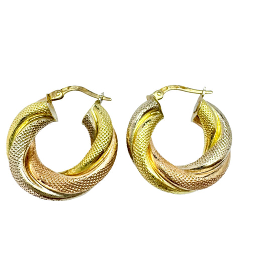 UNO A ERRE, Arezzo, Italy c 1980s. Large Vintage 18k Tri-Color Earrings