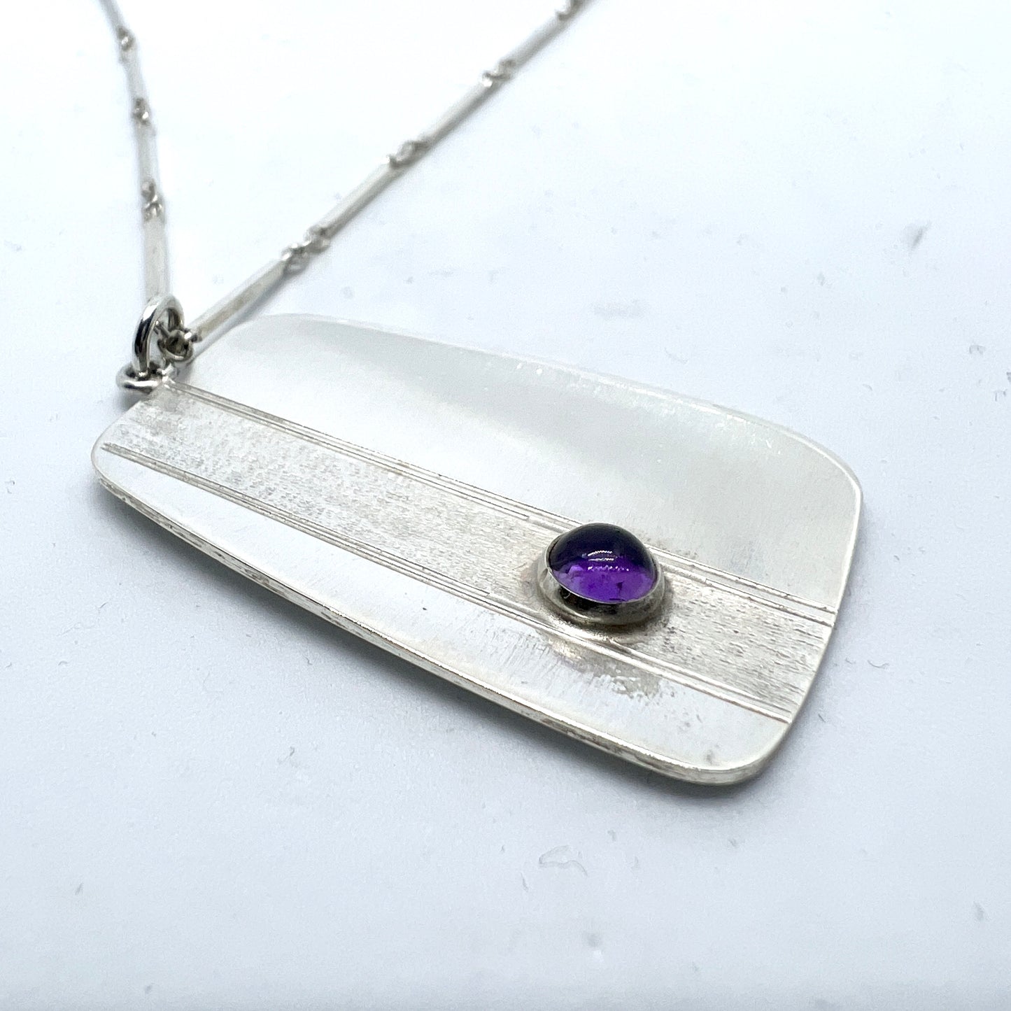 Ateljé Stigbert for Runes Konsthantverk, Sweden 1961. Vintage Sterling Silver Amethyst Pendant Necklace.