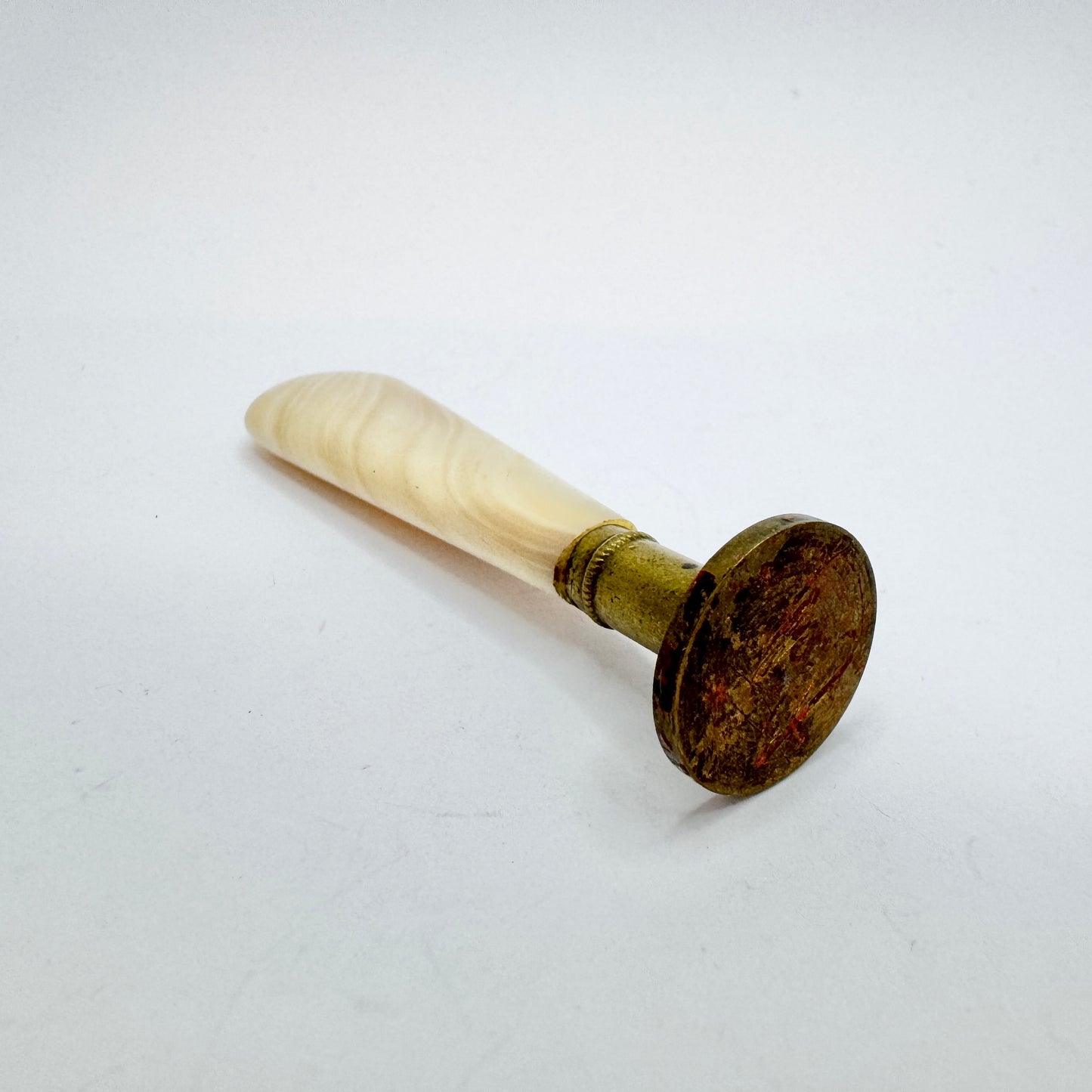 Antique Mother of Pearl Metal Wax Seal Stamp "MJ"