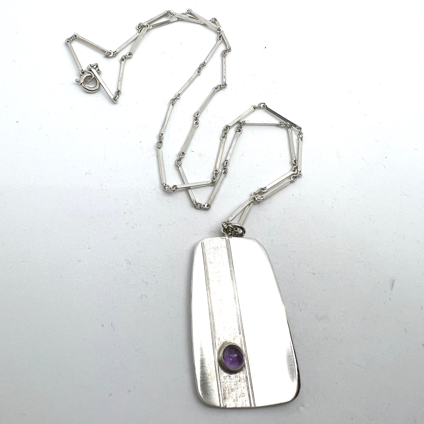 Ateljé Stigbert for Runes Konsthantverk, Sweden 1961. Vintage Sterling Silver Amethyst Pendant Necklace.