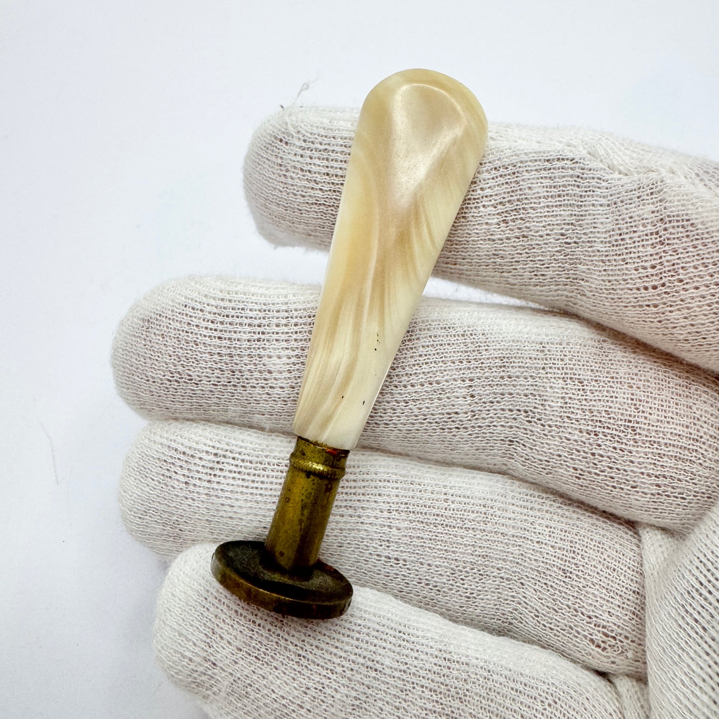 Antique Mother of Pearl Metal Wax Seal Stamp "MJ"