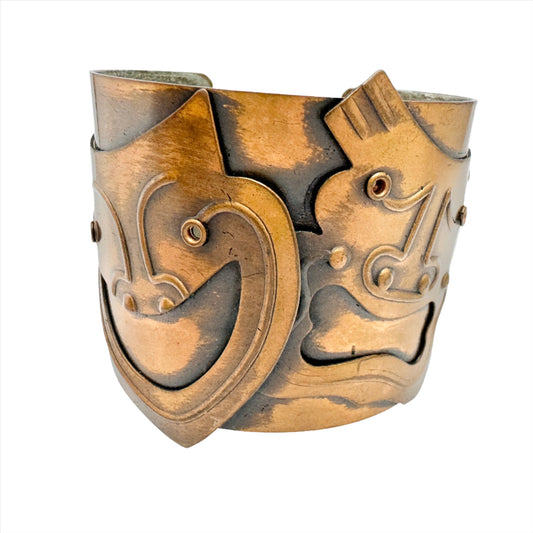 Francisco REBAJES, USA. Vintage Copper Tragedy / Comedy Cuff Bracelet.