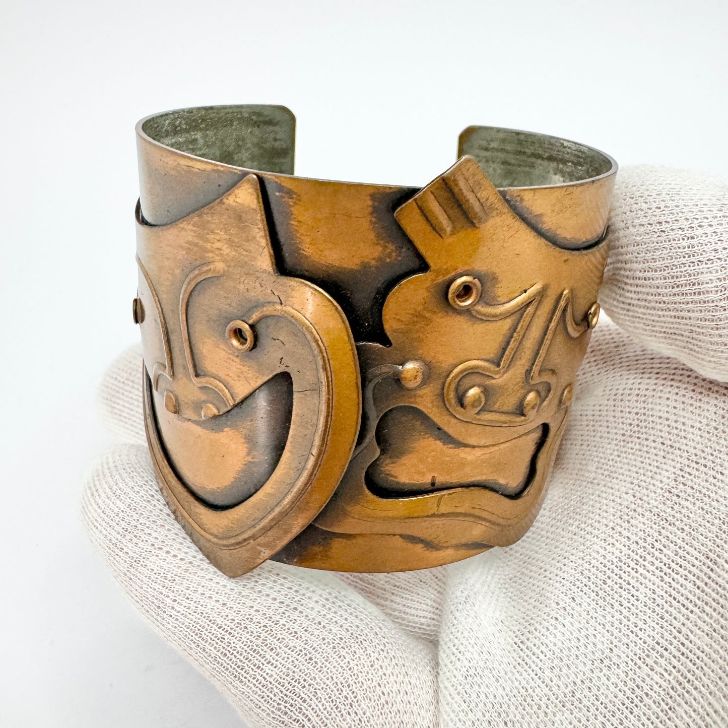 Francisco REBAJES, USA. Vintage Copper Tragedy / Comedy Cuff Bracelet.