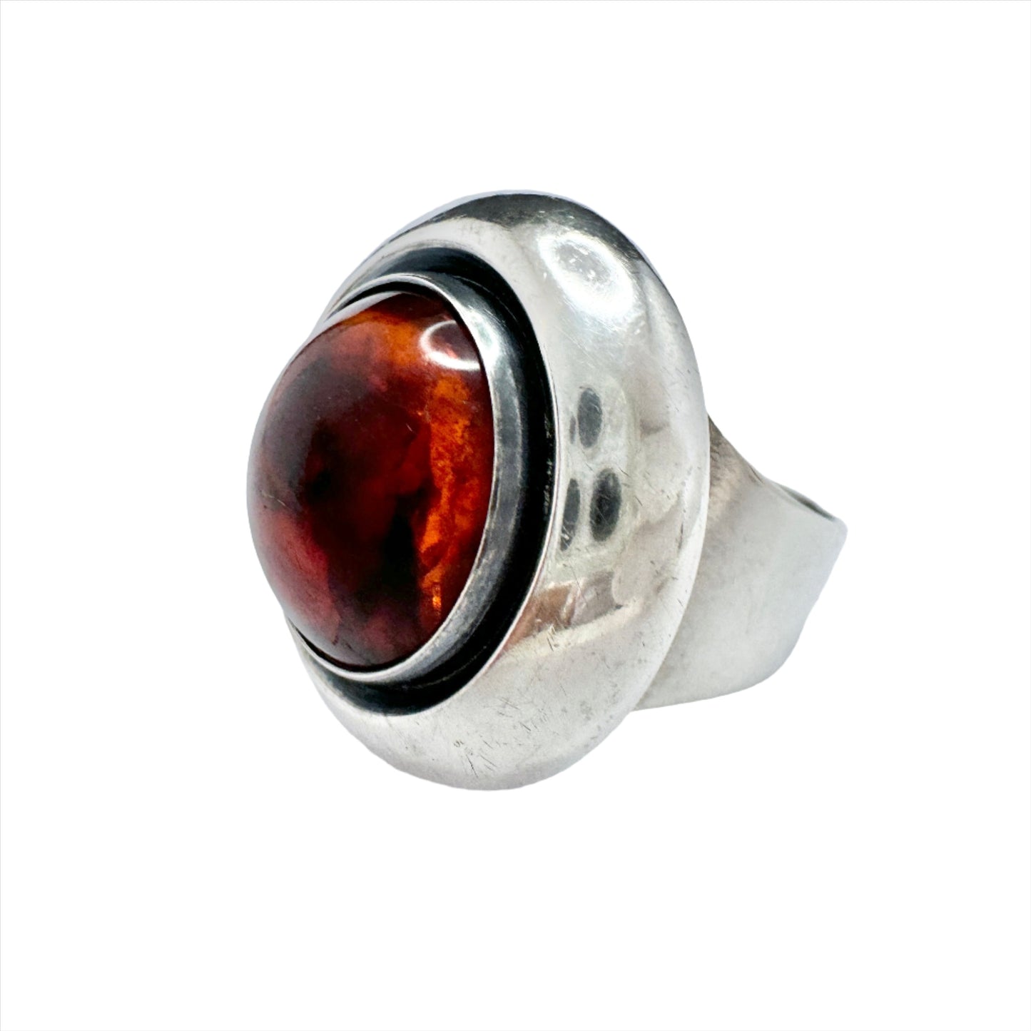 Niels Erik From, Denmark c 1960s. Vintage Sterling Silver Amber Ring.