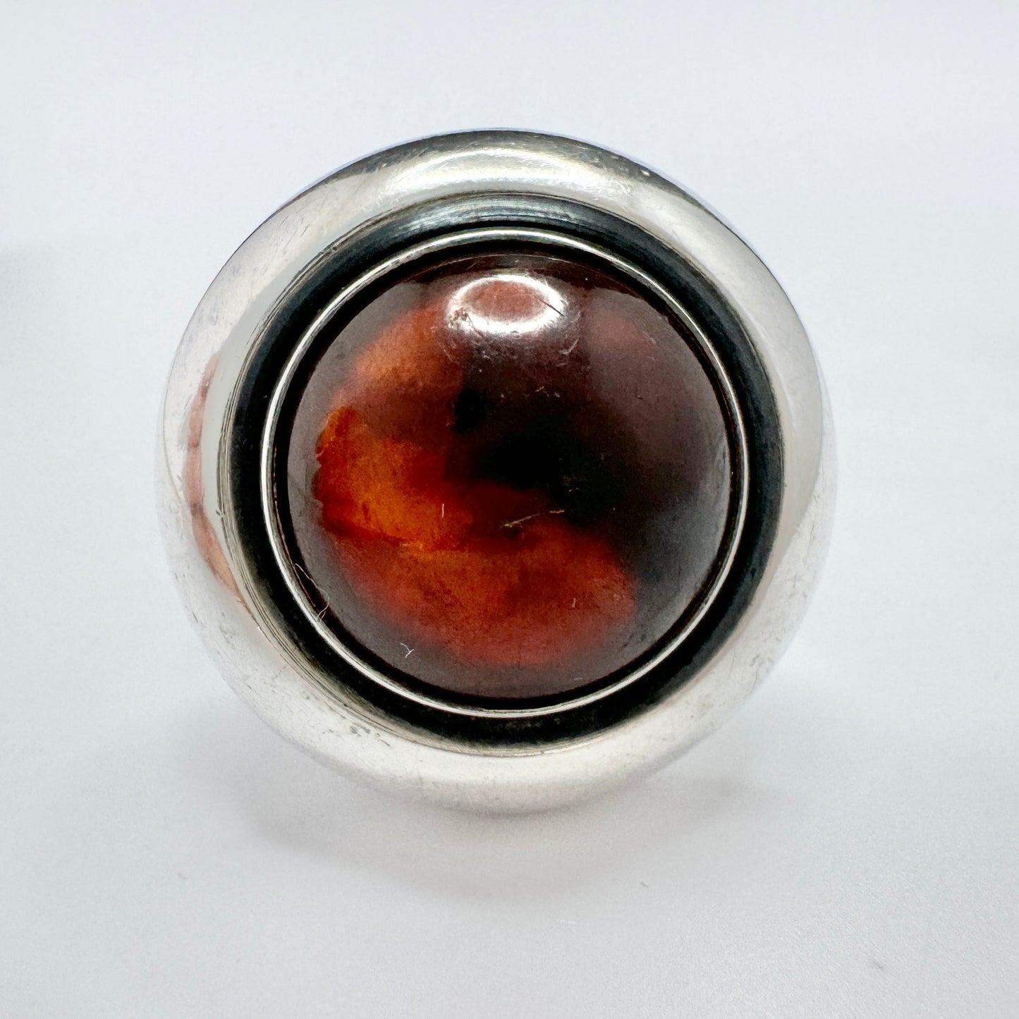 Niels Erik From, Denmark c 1960s. Vintage Sterling Silver Amber Ring.