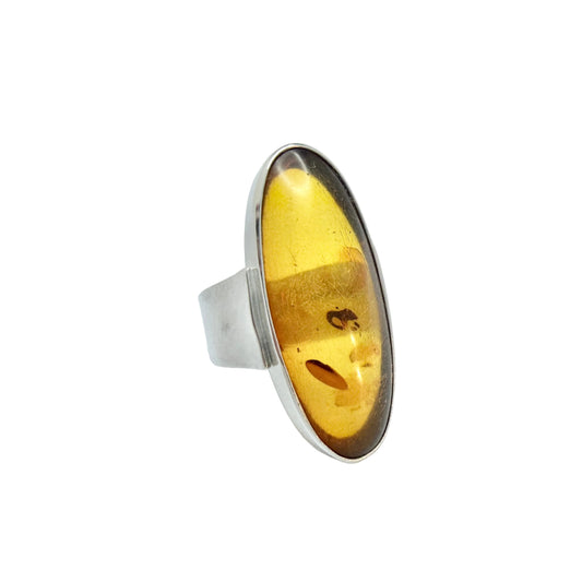 Ostsee-schmuck, Fischland ca 1970. Solid Silver Amber Ring.