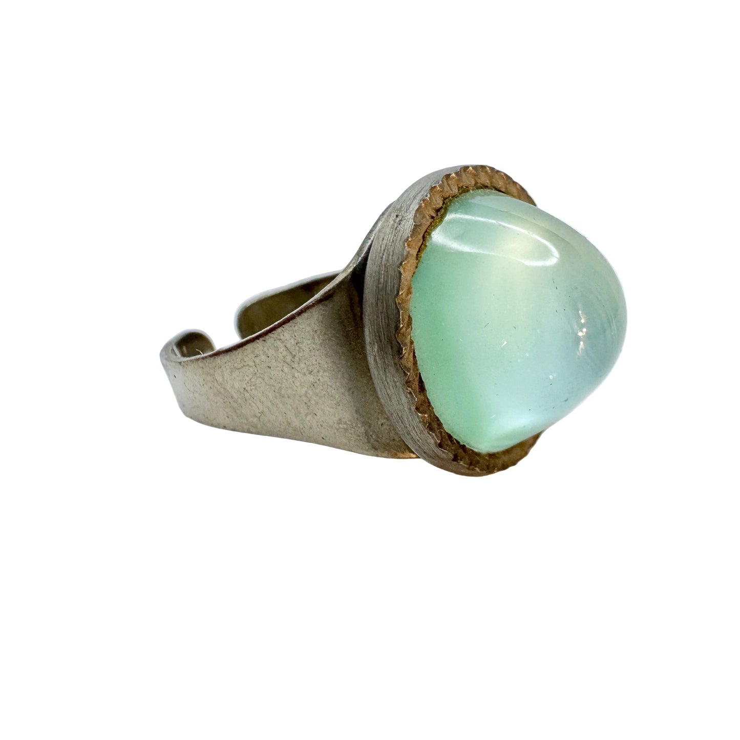 Vintage 1970s. Pewter Blue Art Glass Ring