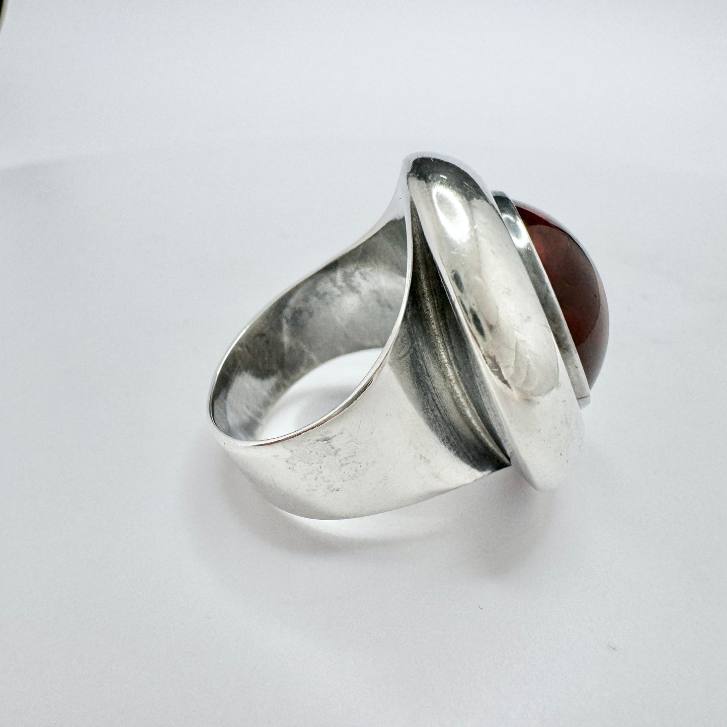 Niels Erik From, Denmark c 1960s. Vintage Sterling Silver Amber Ring.