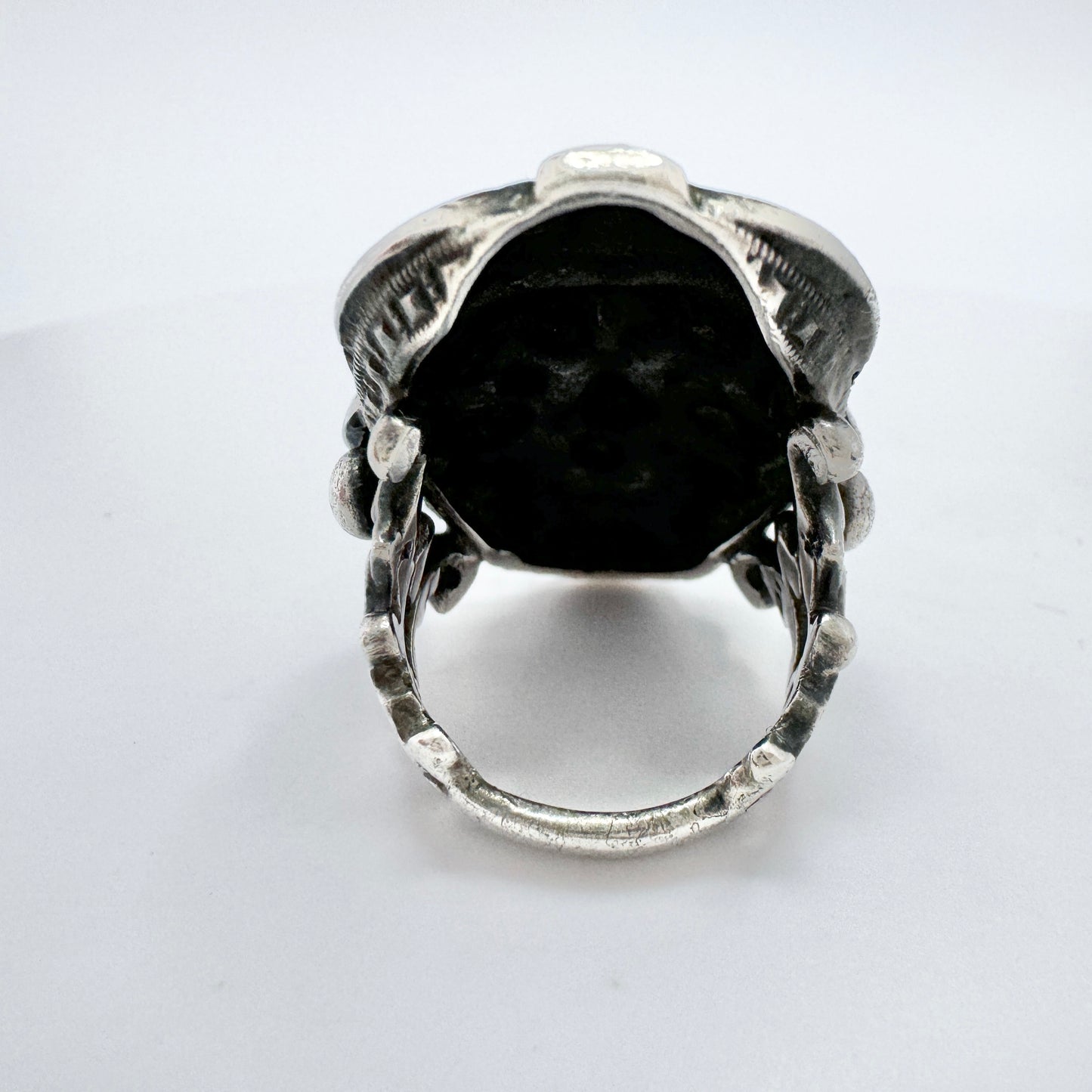 Antique c 1900 Solid Silver Renaissance Revival Unisex Ring.