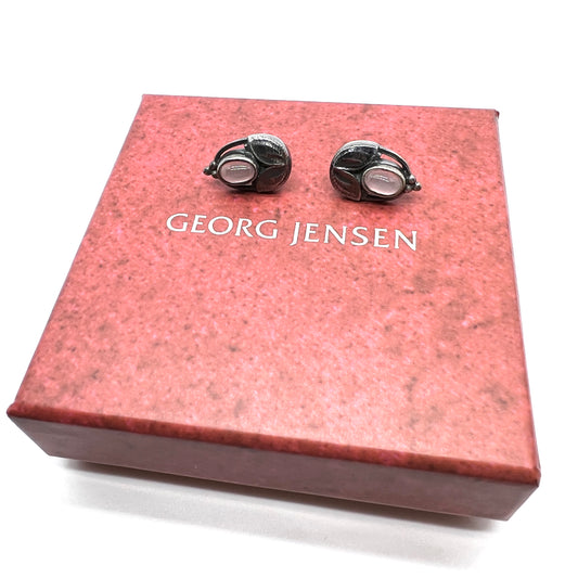 Georg Jensen, Denmark. Vintage Sterling Silver Rose Quartz Earrings. Heritage Collection 2003.