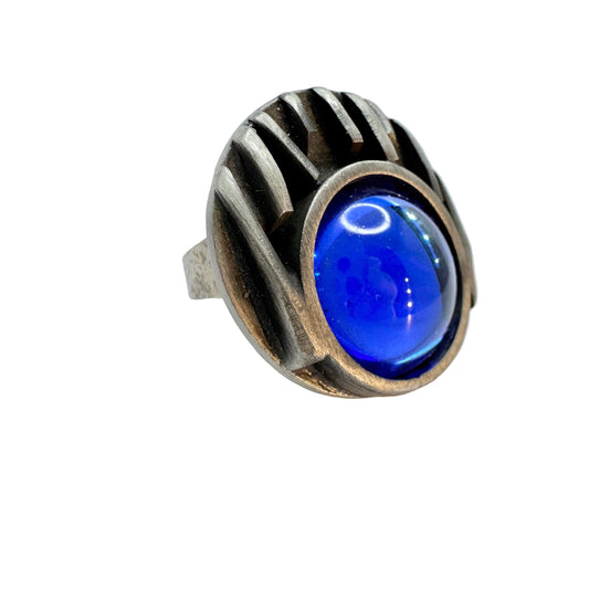 Lageskov Tin Denmark. Vintage Pewter Blue Glass Ring.