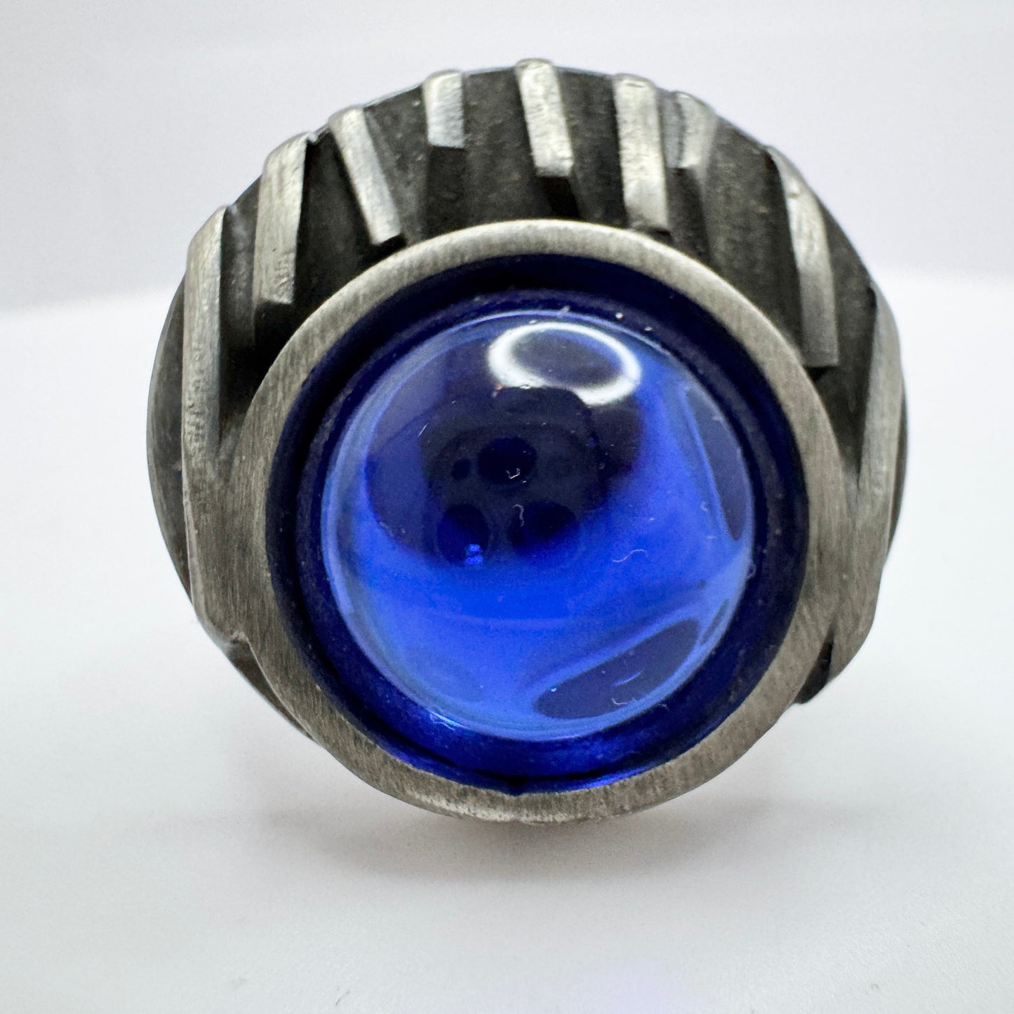 Lageskov Tin Denmark. Vintage Pewter Blue Glass Ring.
