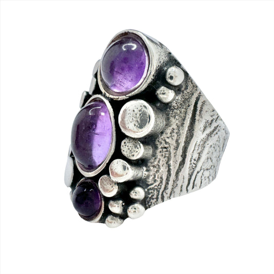 Valdres Sølvsmie, Norway. Vintage Sterling Silver Amethyst Ring.