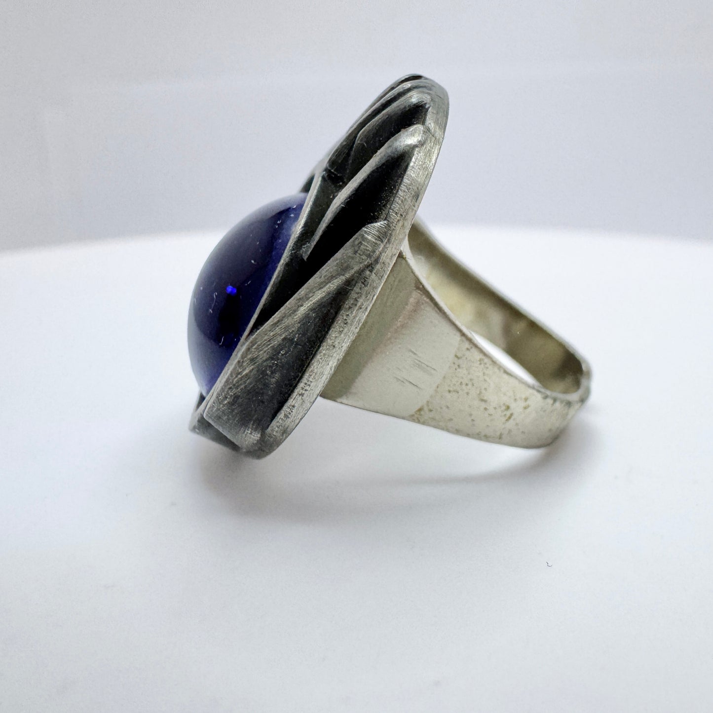 Lageskov Tin Denmark. Vintage Pewter Blue Glass Ring.