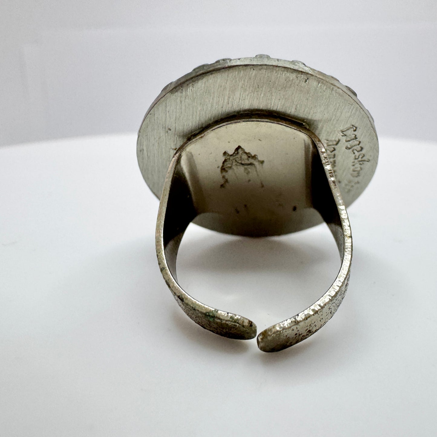 Lageskov Tin Denmark. Vintage Pewter Blue Glass Ring.