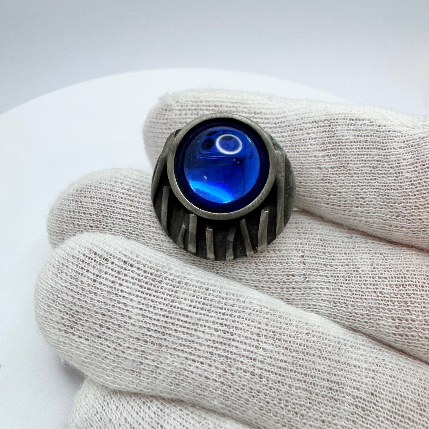 Lageskov Tin Denmark. Vintage Pewter Blue Glass Ring.