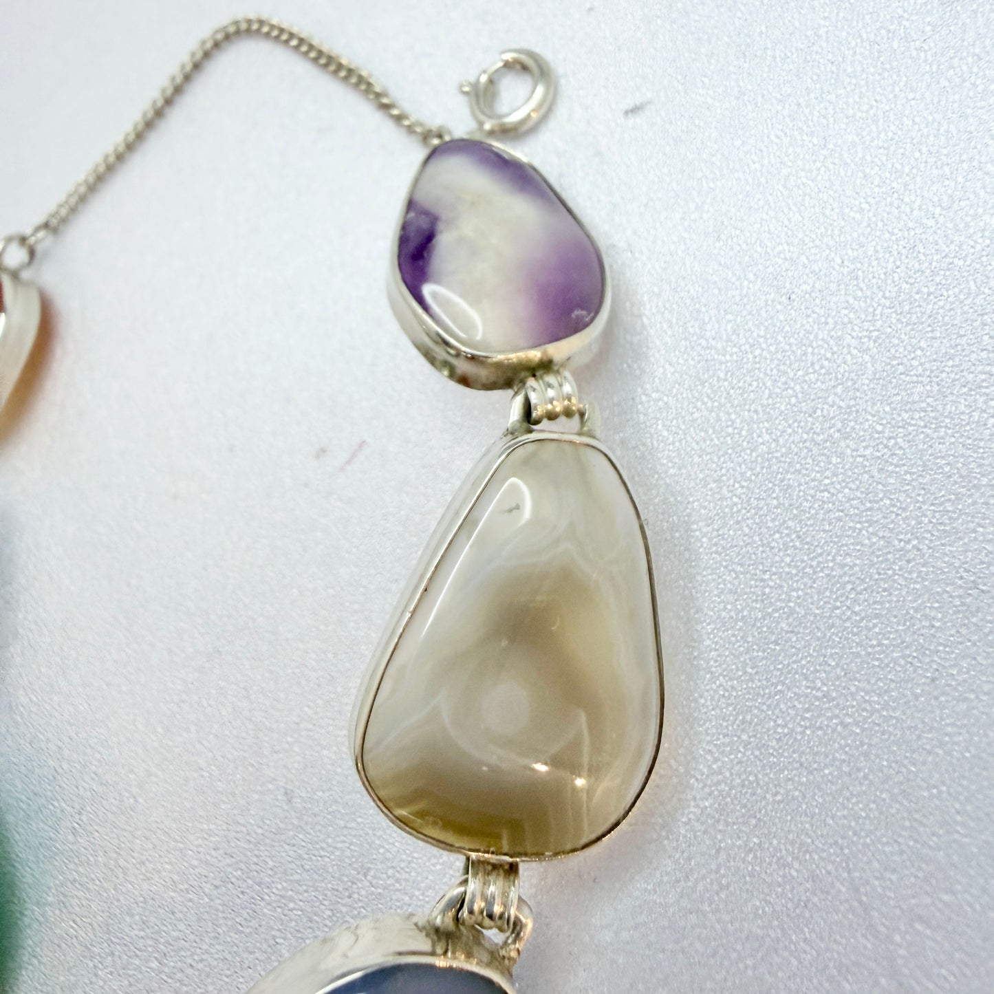 Vintage c 1960s. Solid Silver Agate / Quartz Stones  Bracelet.
