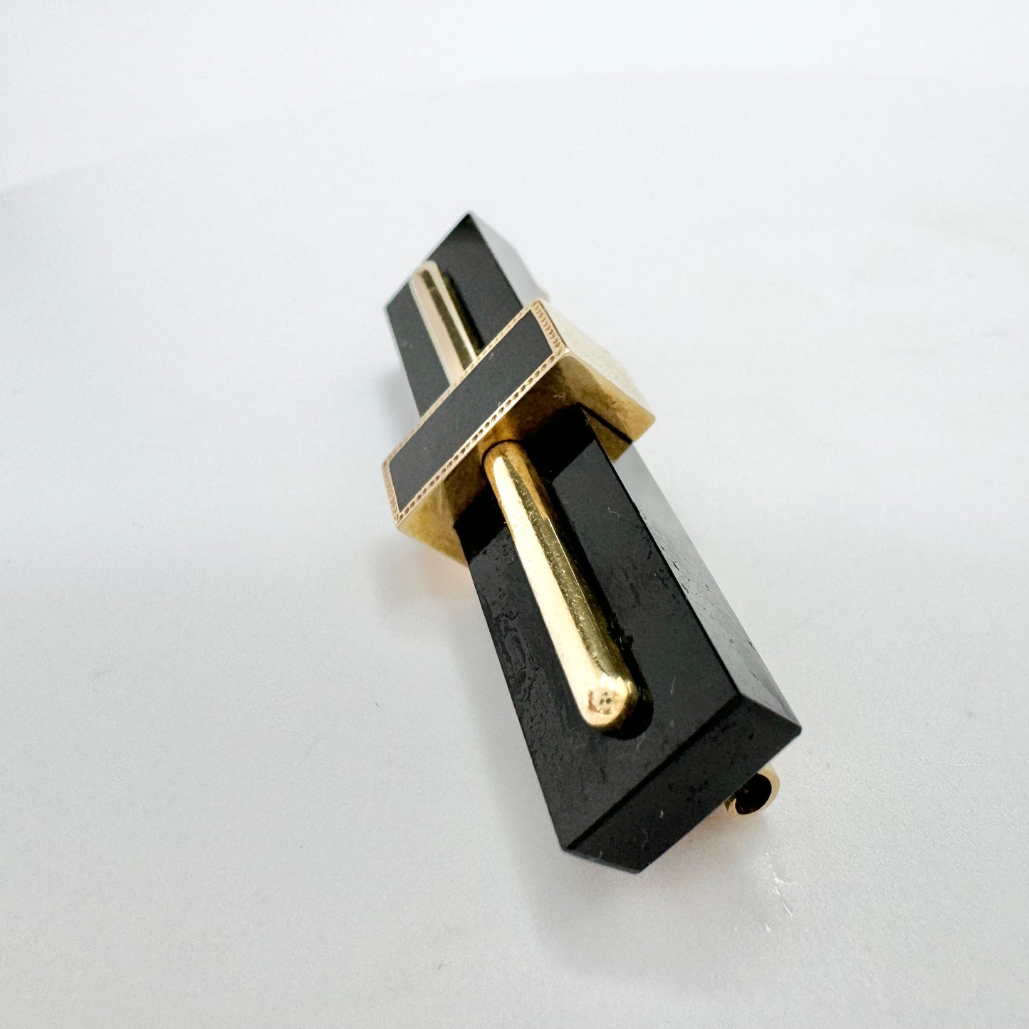 Antique Edwardian 14k Gold Onyx Mourning Brooch.