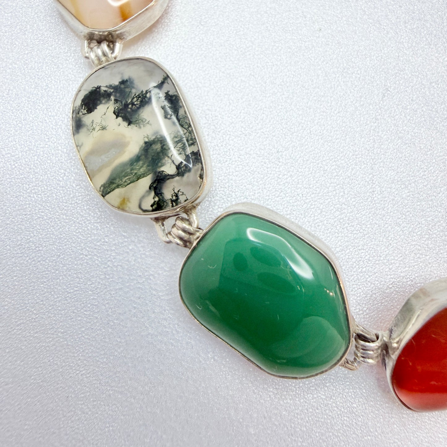 Vintage c 1960s. Solid Silver Agate / Quartz Stones  Bracelet.