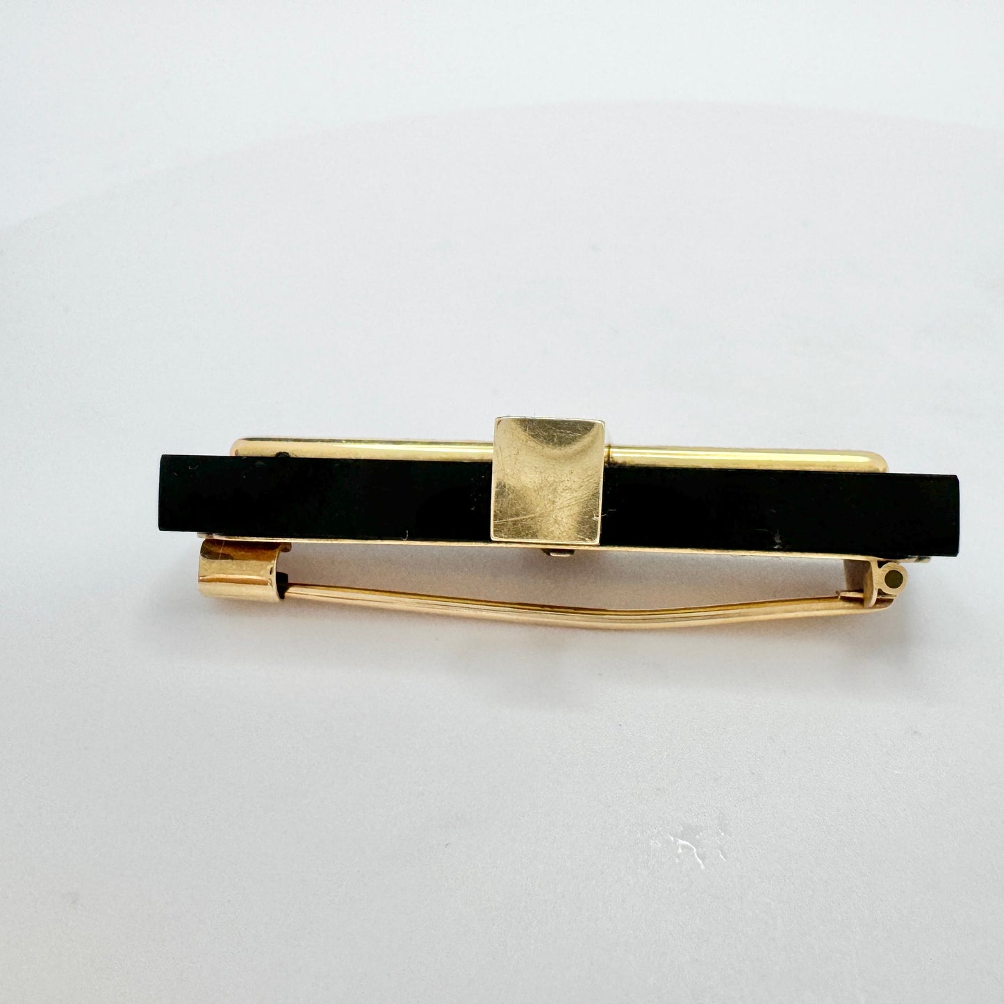 Antique Edwardian 14k Gold Onyx Mourning Brooch.