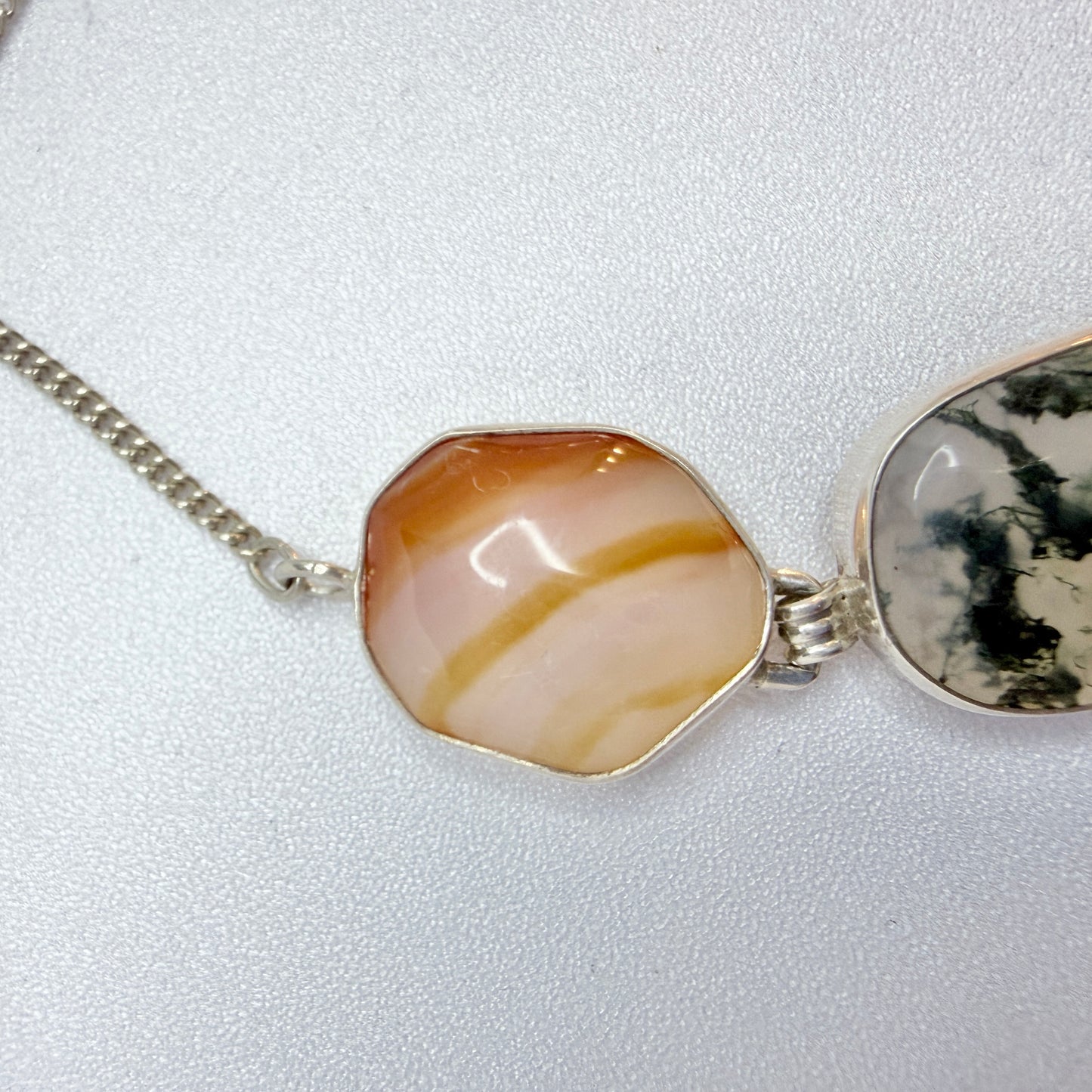 Vintage c 1960s. Solid Silver Agate / Quartz Stones  Bracelet.