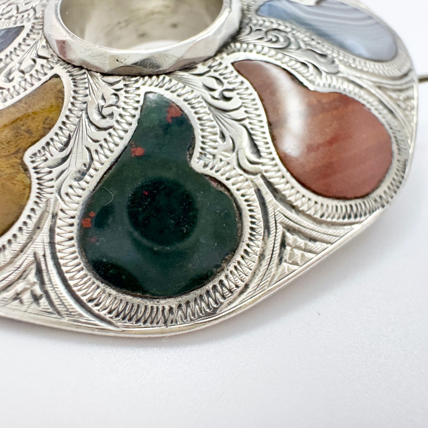 Scotland ca 1880. Antique Victorian Solid Silver Agate Bloodstone Brooch Pendant.