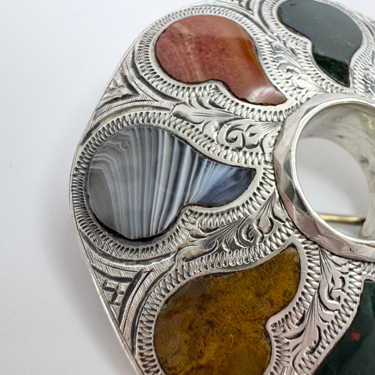 Scotland ca 1880. Antique Victorian Solid Silver Agate Bloodstone Brooch Pendant.