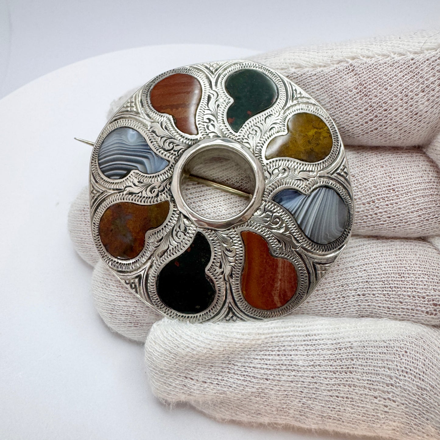 Scotland ca 1880. Antique Victorian Solid Silver Agate Bloodstone Brooch Pendant.