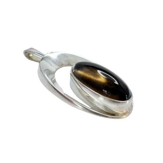 Erik Granit, Finland 1965. Vintage Solid Silver Smoky Quartz Pendant.