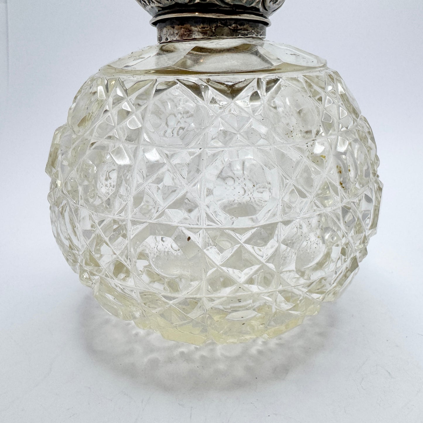 Antique Victorian Silver Top Cut Crystal Perfume Scent Bottle