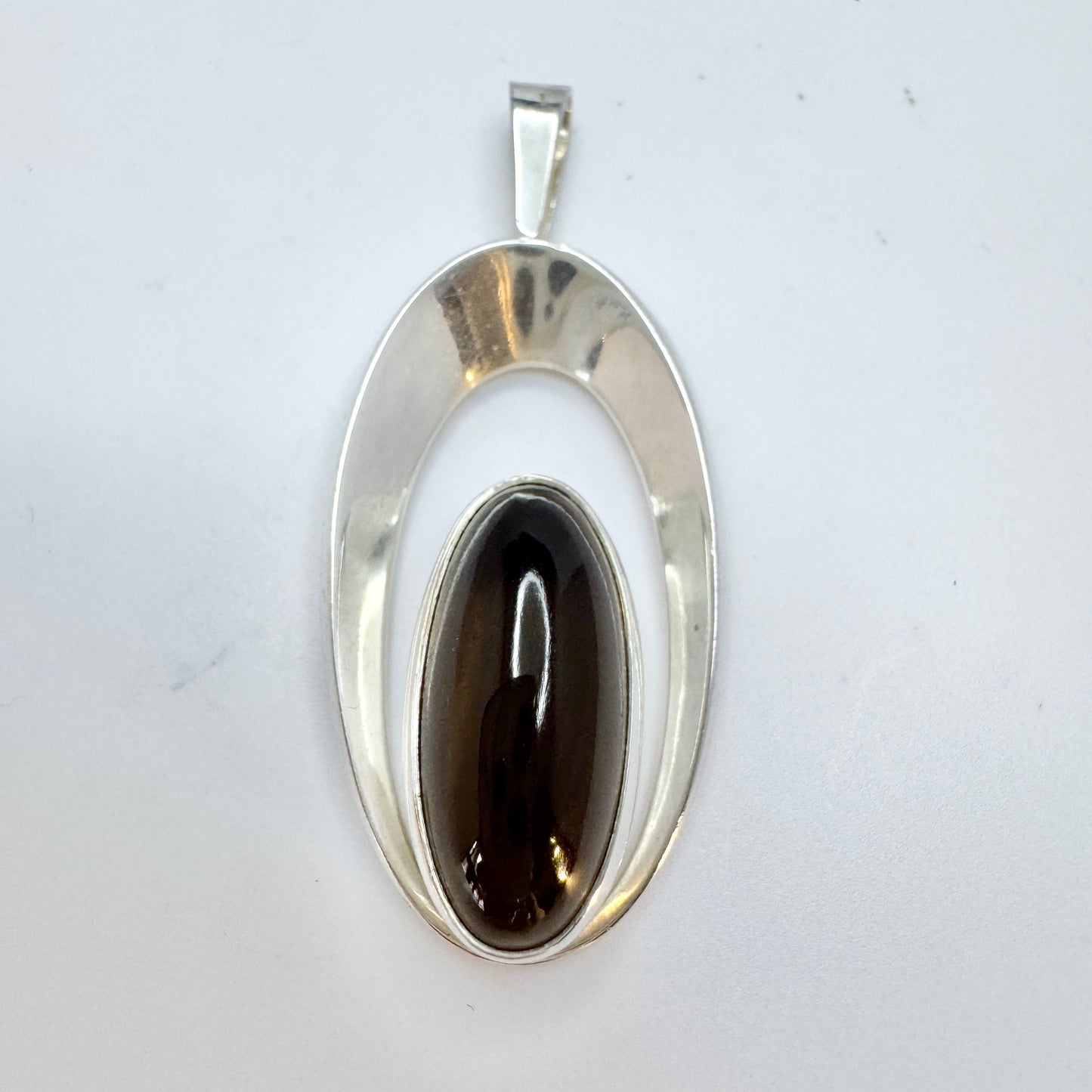 Erik Granit, Finland 1965. Vintage Solid Silver Smoky Quartz Pendant.