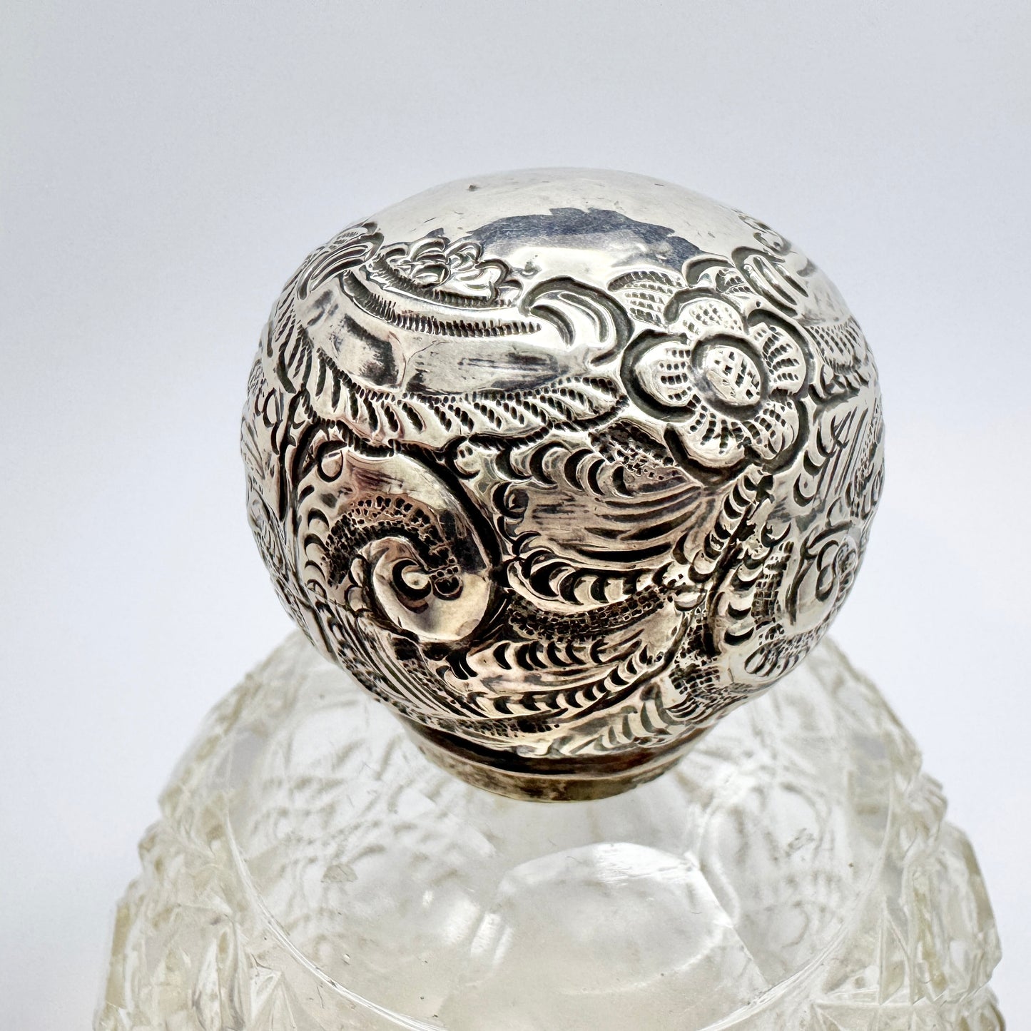 Antique Victorian Silver Top Cut Crystal Perfume Scent Bottle