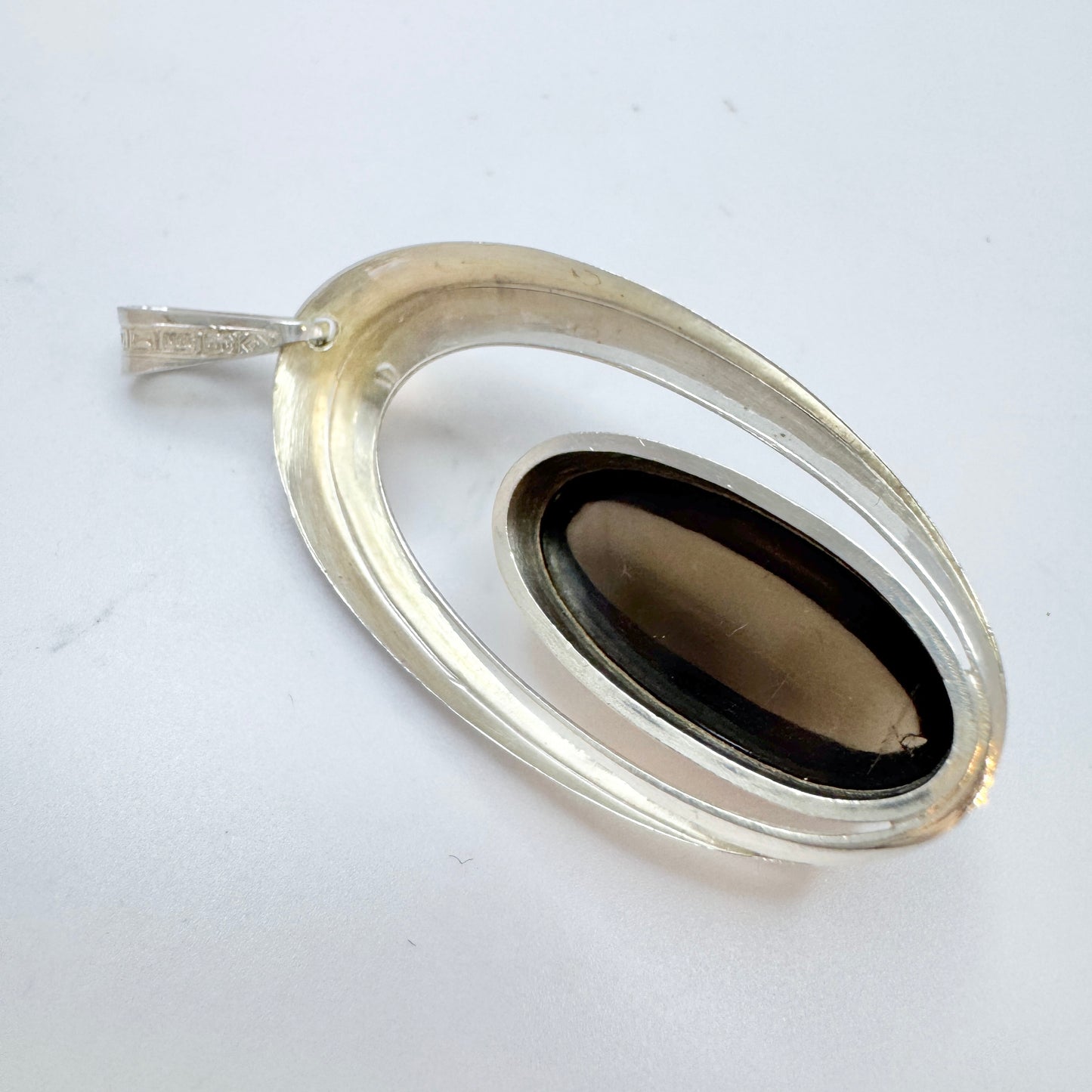 Erik Granit, Finland 1965. Vintage Solid Silver Smoky Quartz Pendant.