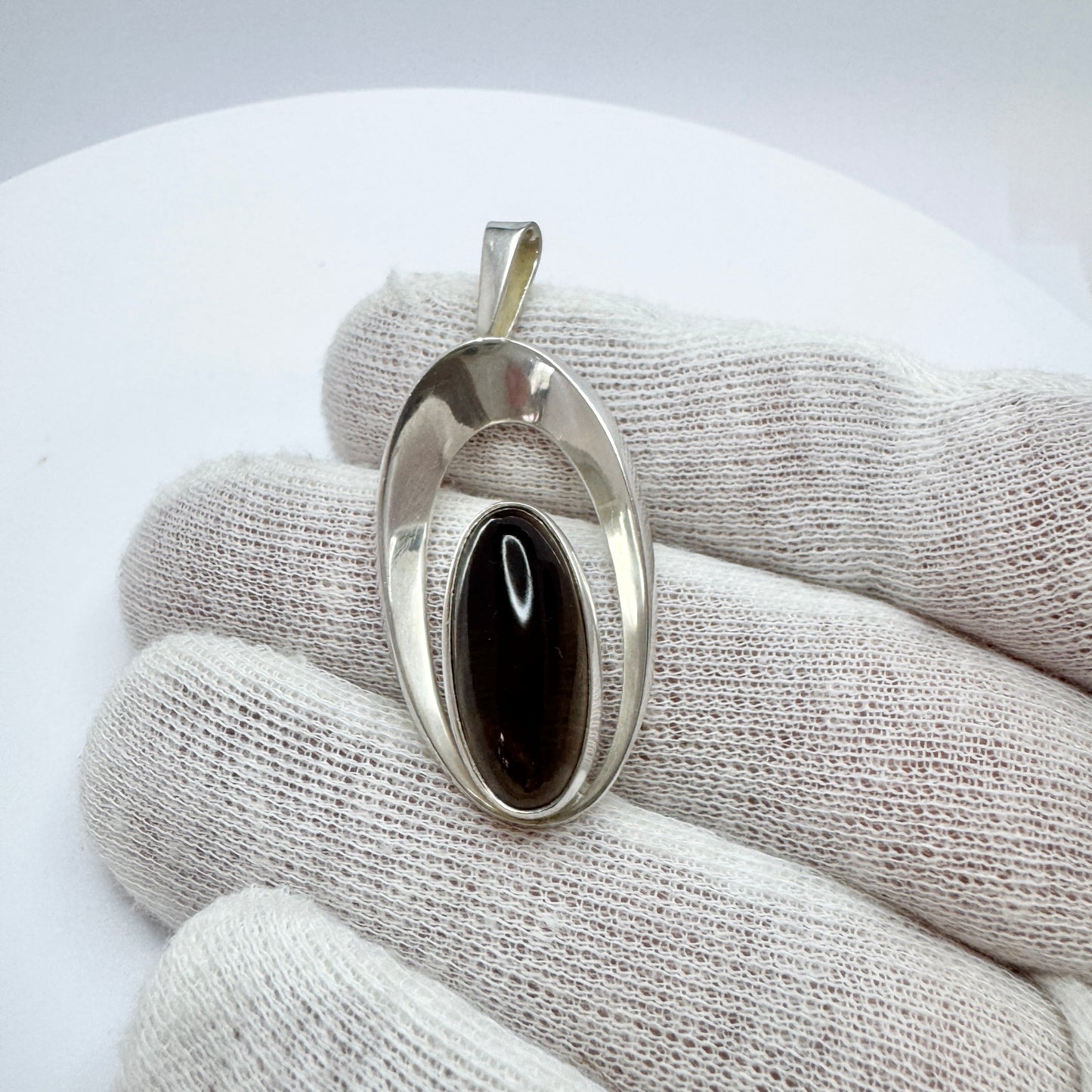 Erik Granit, Finland 1965. Vintage Solid Silver Smoky Quartz Pendant.