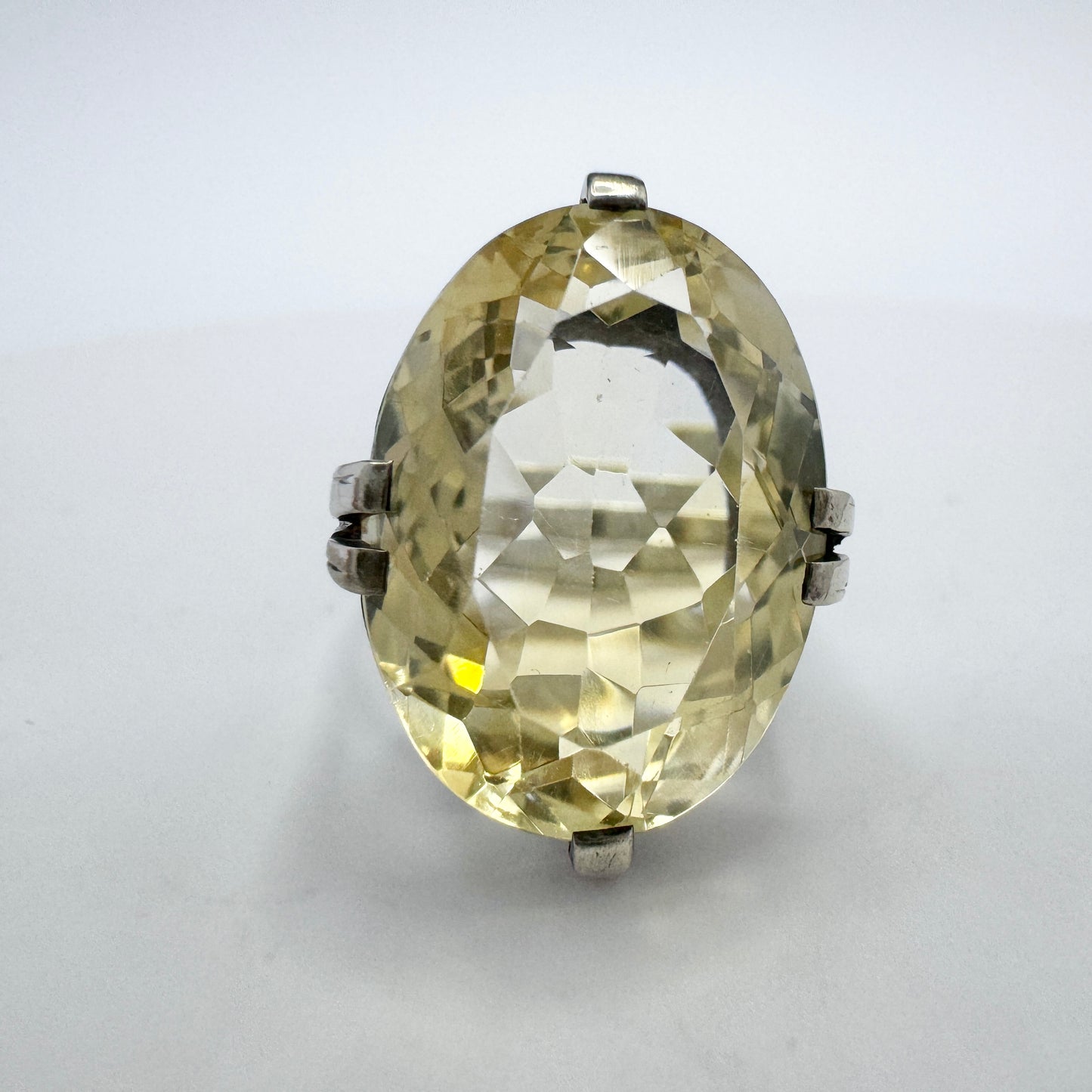 Antique c 1910. Solid Silver Pale Yellow Quartz Ring.