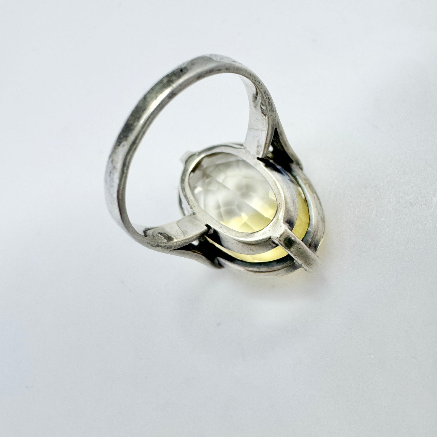 Antique c 1910. Solid Silver Pale Yellow Quartz Ring.