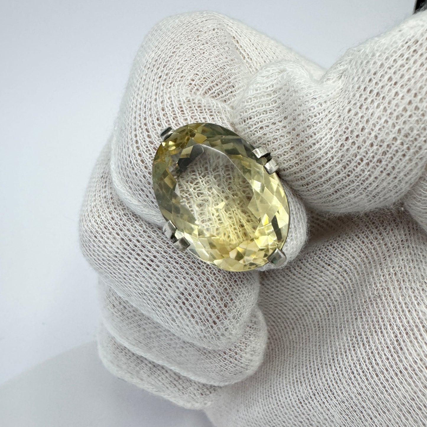 Antique c 1910. Solid Silver Pale Yellow Quartz Ring.