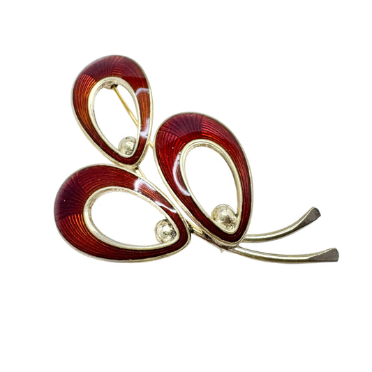 Jemax, Denmark. Vintage Sterling Silver Red Enamel Brooch.